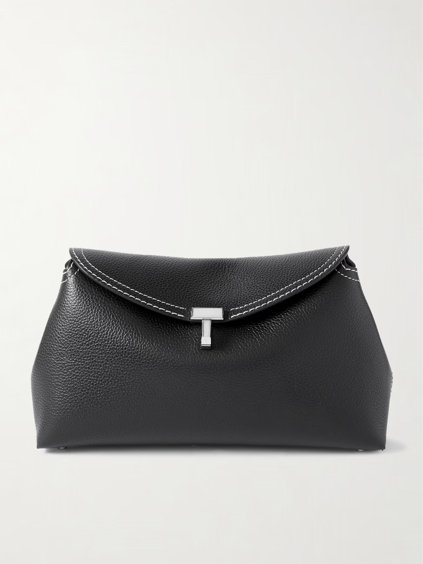 Toteme T-Lock Clutch Grained Leather Black Silver