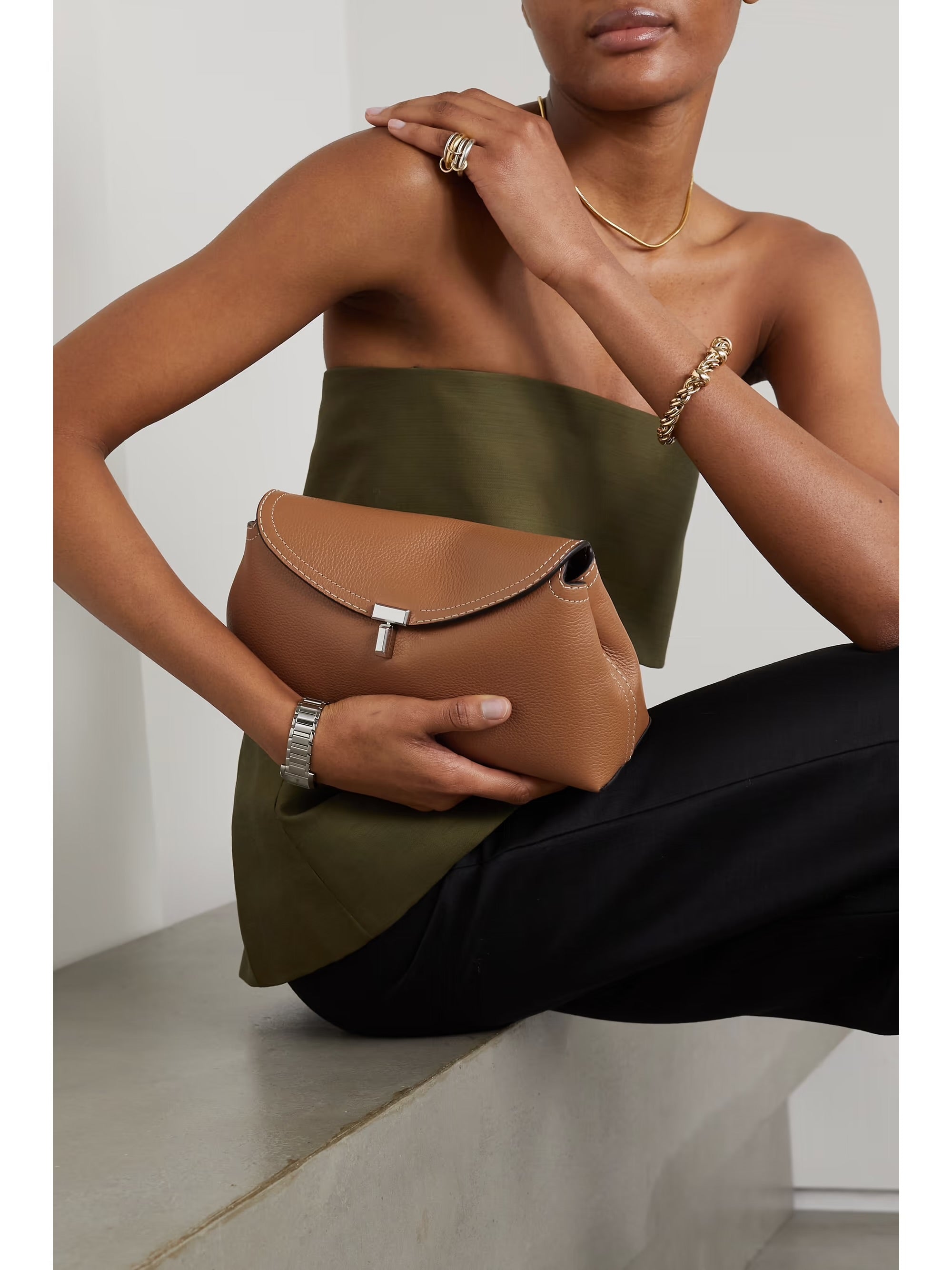 Toteme T-Lock Clutch Leather Light Brown