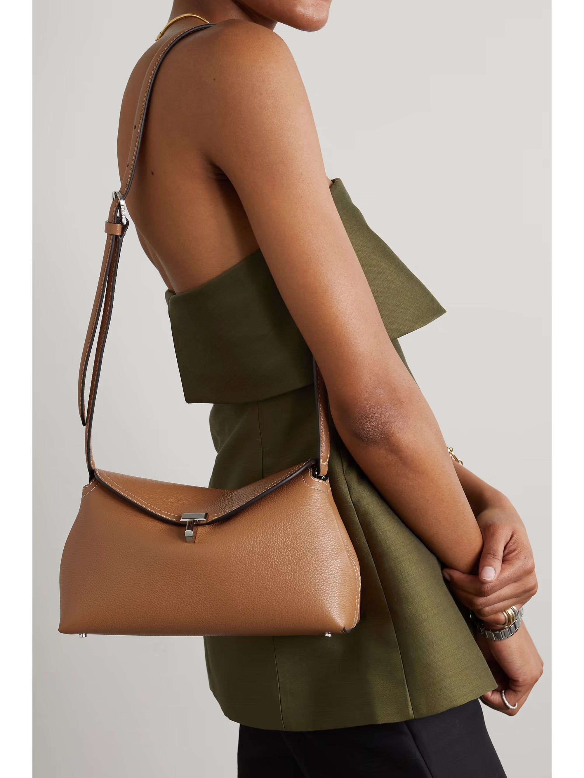 Toteme T-Lock Clutch Leather Light Brown