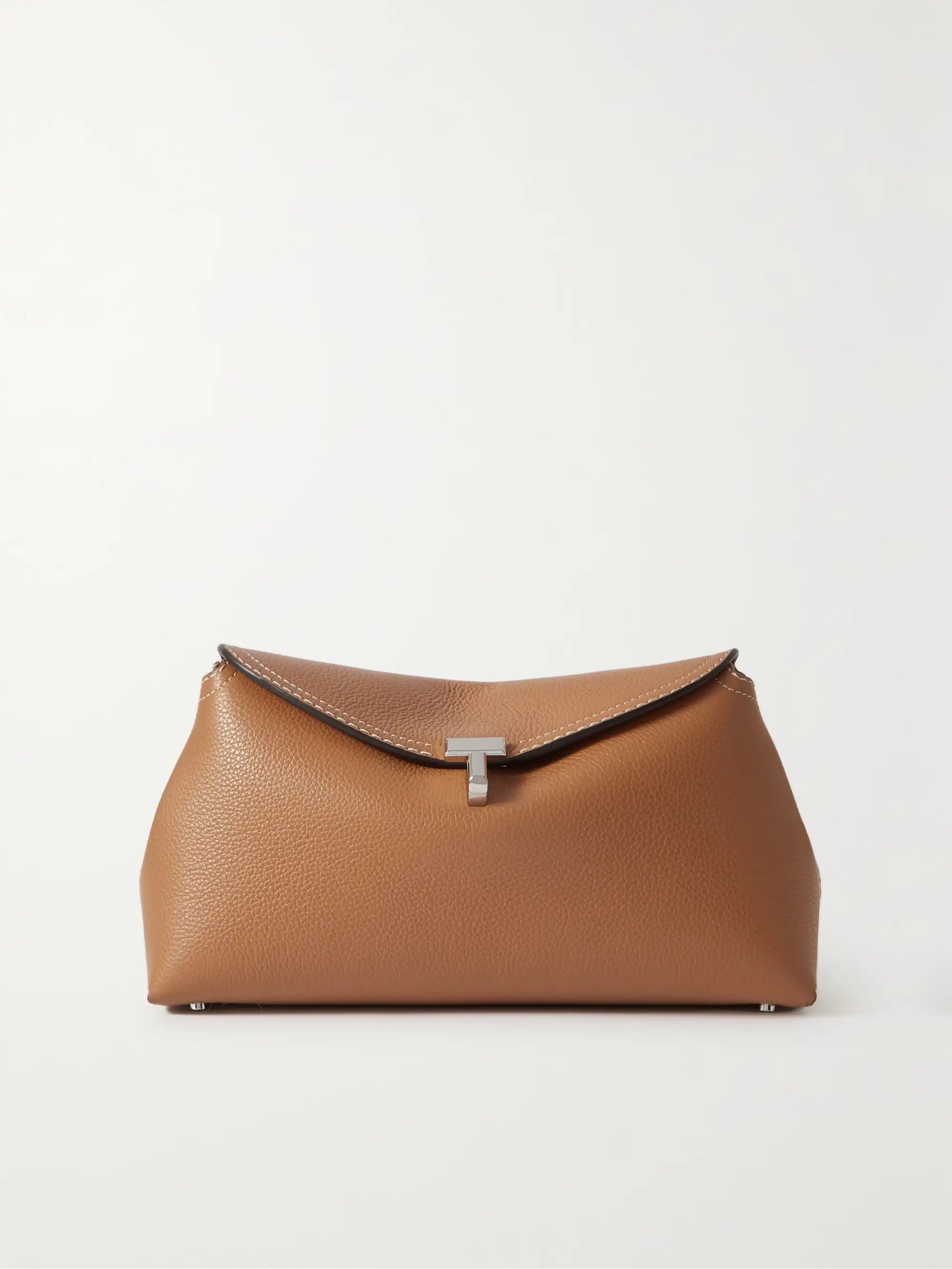 Toteme T-Lock Clutch Leather Light Brown