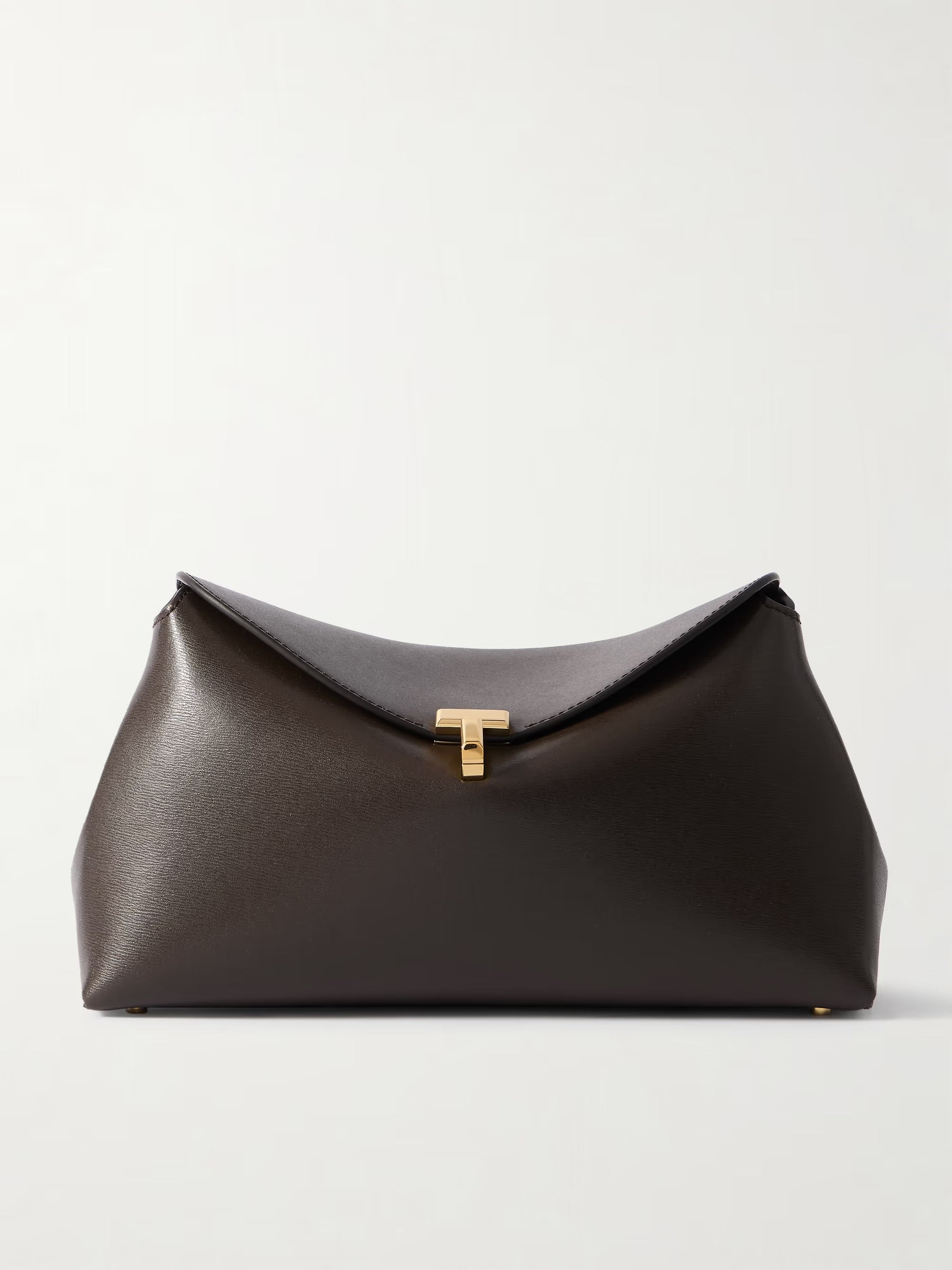 Toteme T-Lock Clutch Leather Dark Brown
