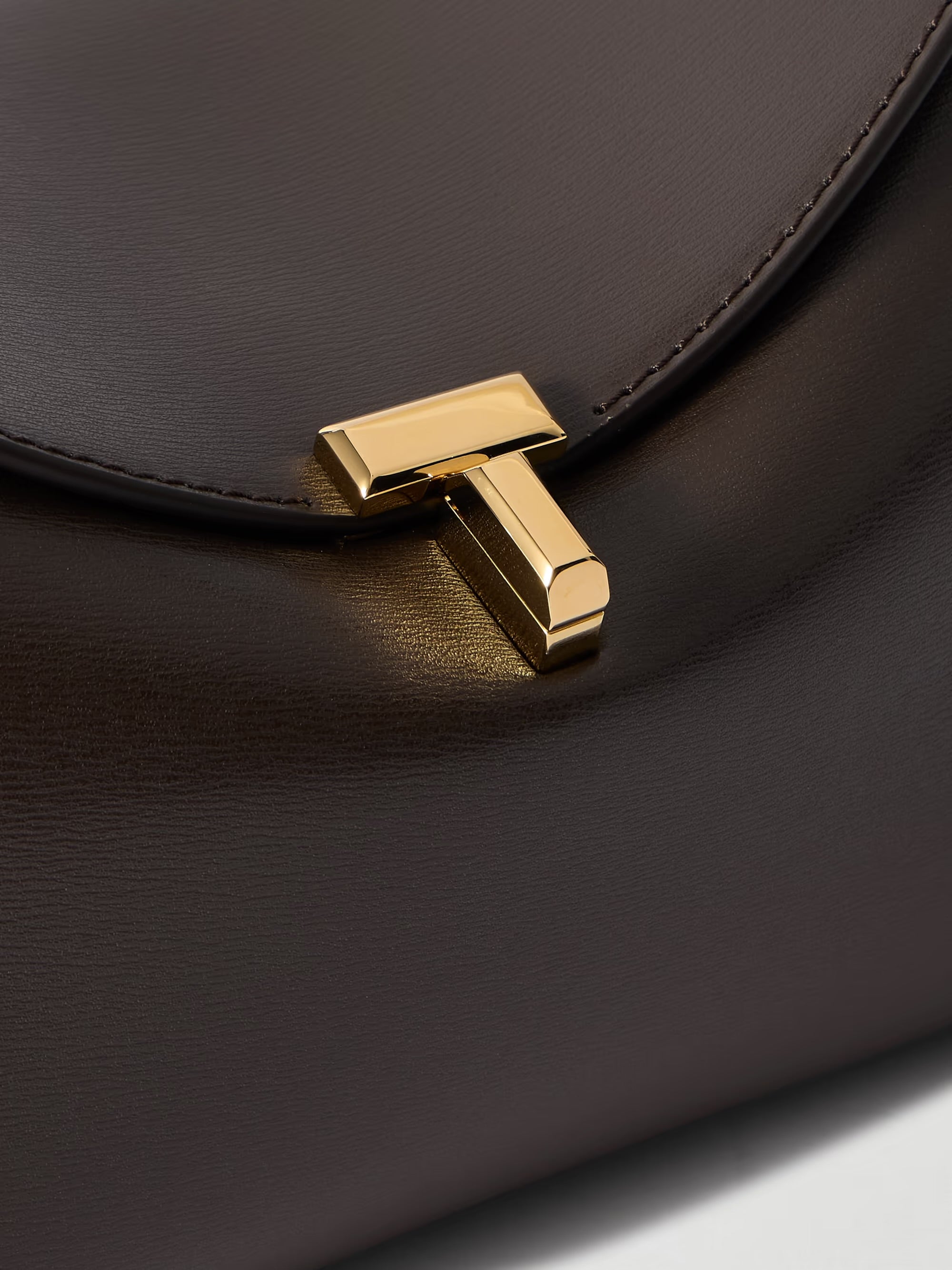 Toteme T-Lock Clutch Leather Dark Brown