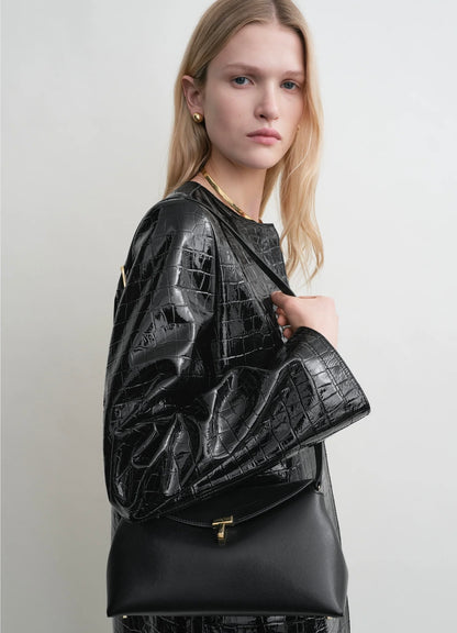 Toteme T-Lock Clutch Leather Black Gold