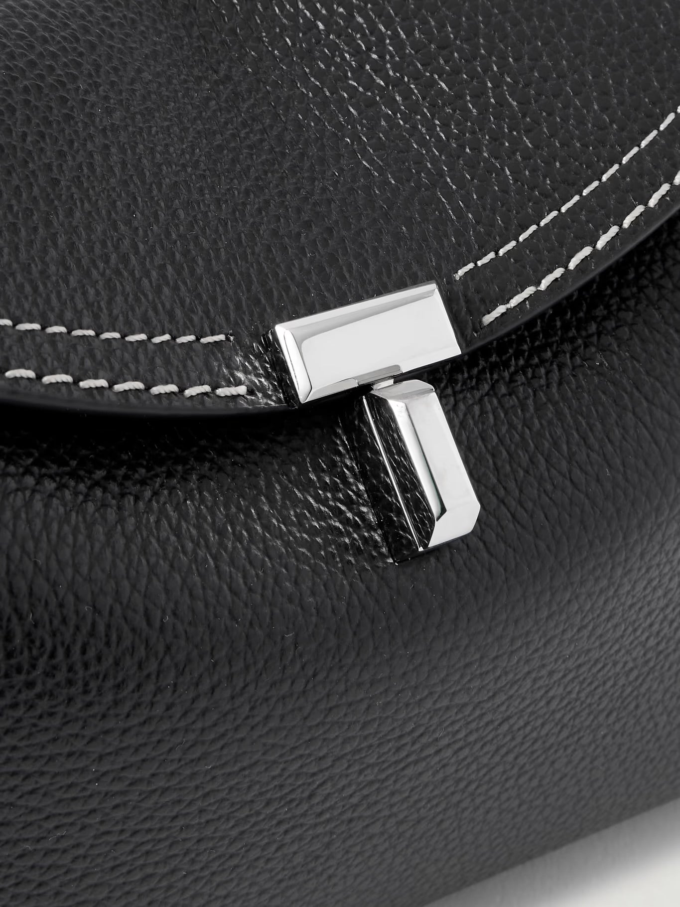 Toteme T-Lock Clutch Grained Leather Black Silver