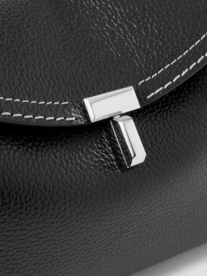 Toteme T-Lock Clutch Grained Leather Black Silver