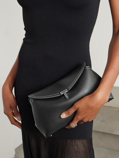 Toteme T-Lock Clutch Grained Leather Black Silver