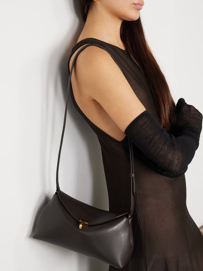 Toteme T-Lock Clutch Leather Dark Brown
